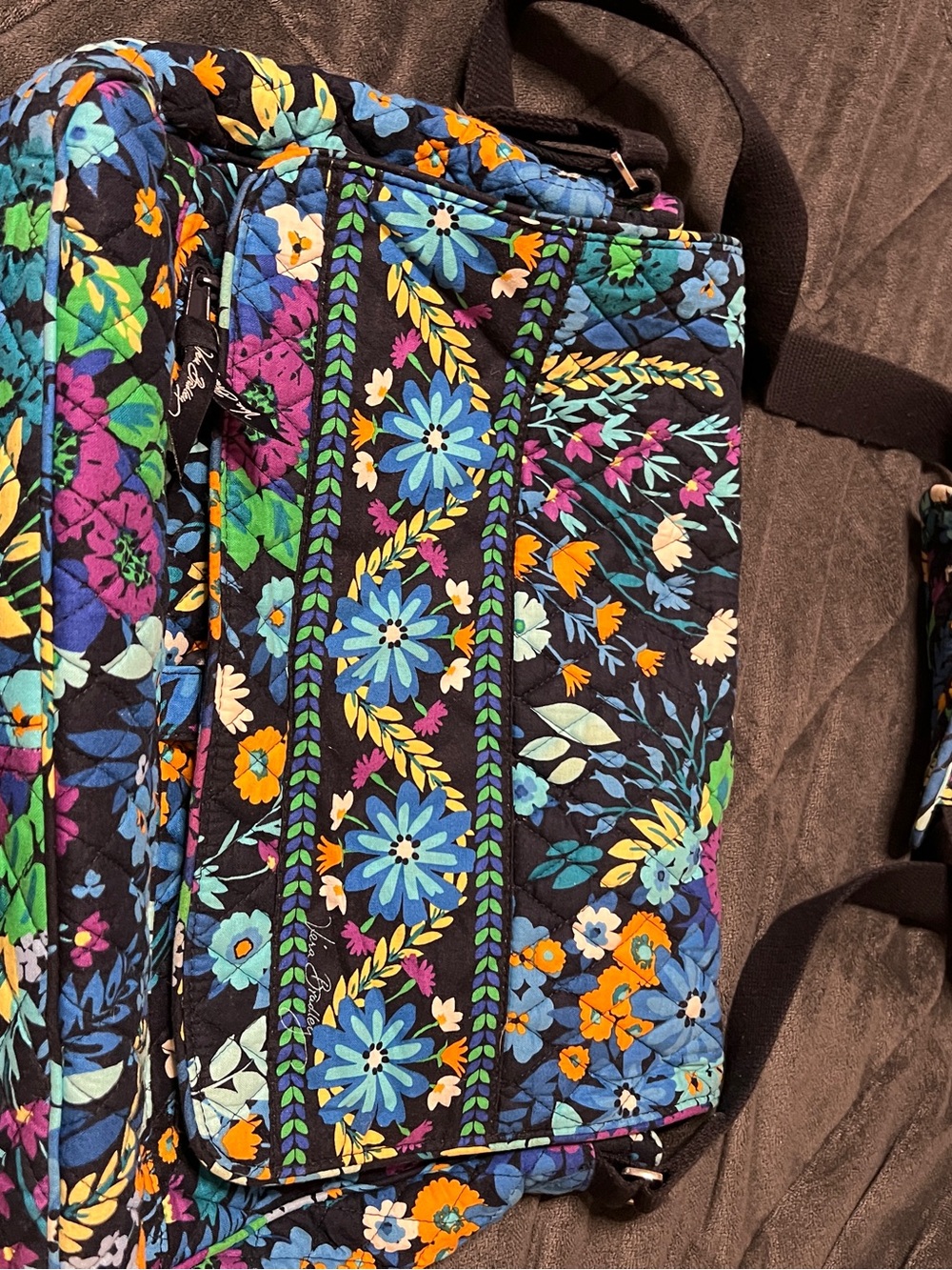 Vera Bradley Floral Messenger Bag in Black with Blue & Multi-Color Flowers